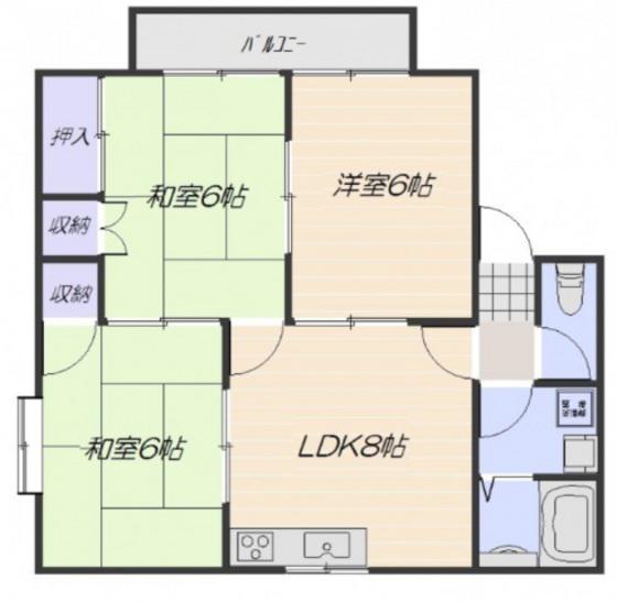 ディアス岡本(3DK/2階)の間取り写真