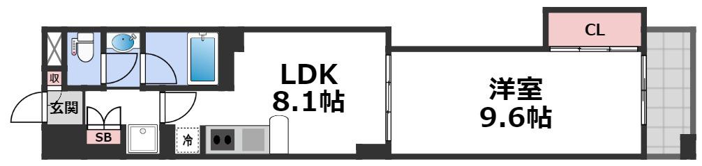 CITY SPIRE上町台(1LDK/9階)の間取り写真