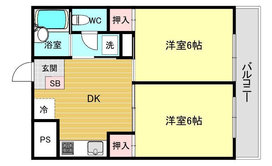 ハイコート甲子園(2DK/2階)の間取り写真