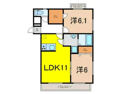 ミラコスタ(2LDK/2階)の間取り写真