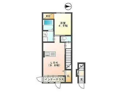 ベルフルールC棟(1LDK/1階)の間取り写真
