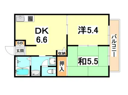 セフィラ西灘(2DK/2階)の間取り写真