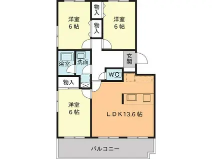 VIP-IN太平洋サウスヒルズ(3LDK/3階)の間取り写真
