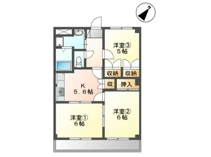 エトワール横割(3K/2階)の間取り写真