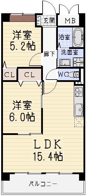 グリーンランド弐番館(2LDK/3階)の間取り写真