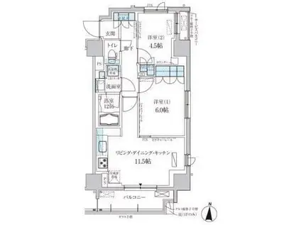 パークアクシス両国馬車通(2LDK/7階)の間取り写真