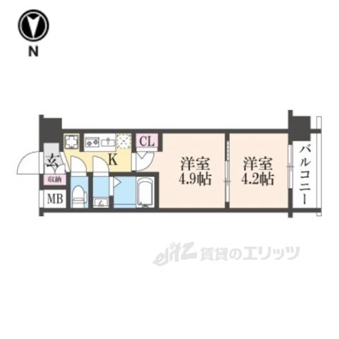 エステムコート京都二条(2K/5階)の間取り写真