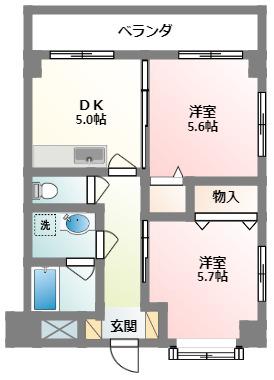 ヒルトップウィング(2DK/2階)の間取り写真