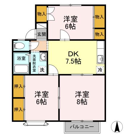 コート・エスプリC(3DK/2階)の間取り写真