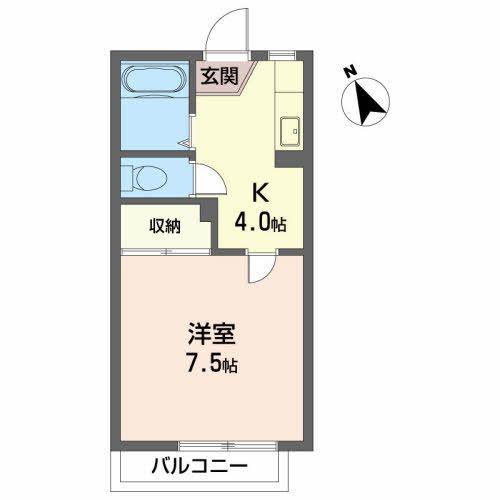 加賀野壱番街B(1K/2階)の間取り写真