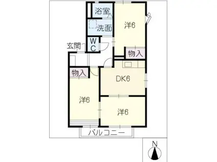 エステート・タニグチA棟(3DK/2階)の間取り写真