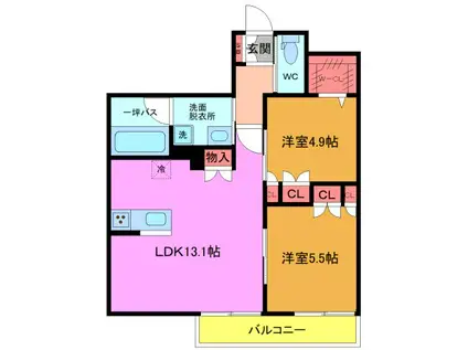 VIE CHANTER(2LDK/1階)の間取り写真