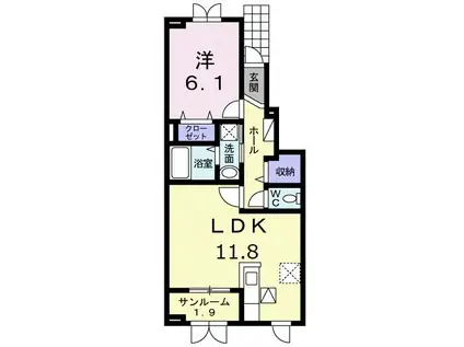 ハイビスカスI(1LDK/1階)の間取り写真