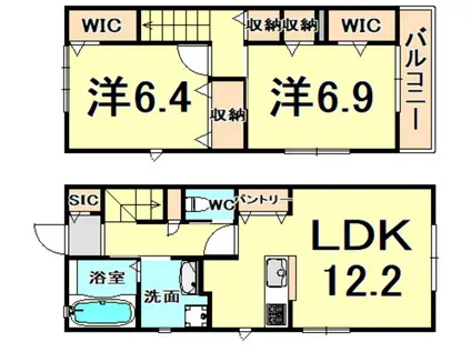 千僧3丁目テラスハウス A棟(2LDK/1階)の間取り写真