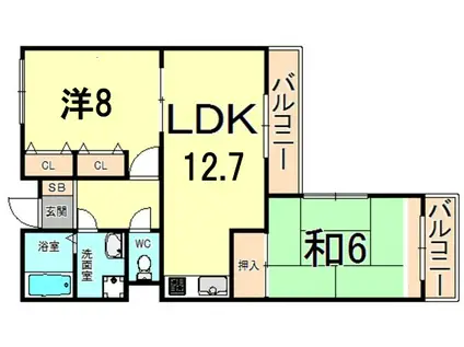 パレエシャロット(2LDK/2階)の間取り写真