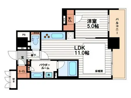 ブランズタワー御堂筋本町(1LDK/5階)の間取り写真