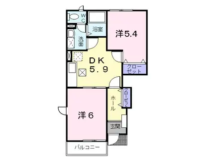 カロンC(2DK/1階)の間取り写真