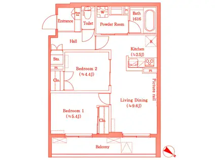 フィカーサ横浜(2LDK/1階)の間取り写真
