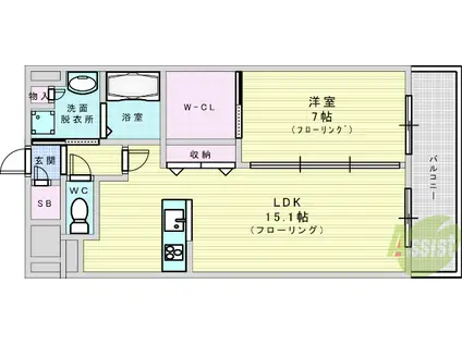 クレスティークAYA(1LDK/11階)の間取り写真