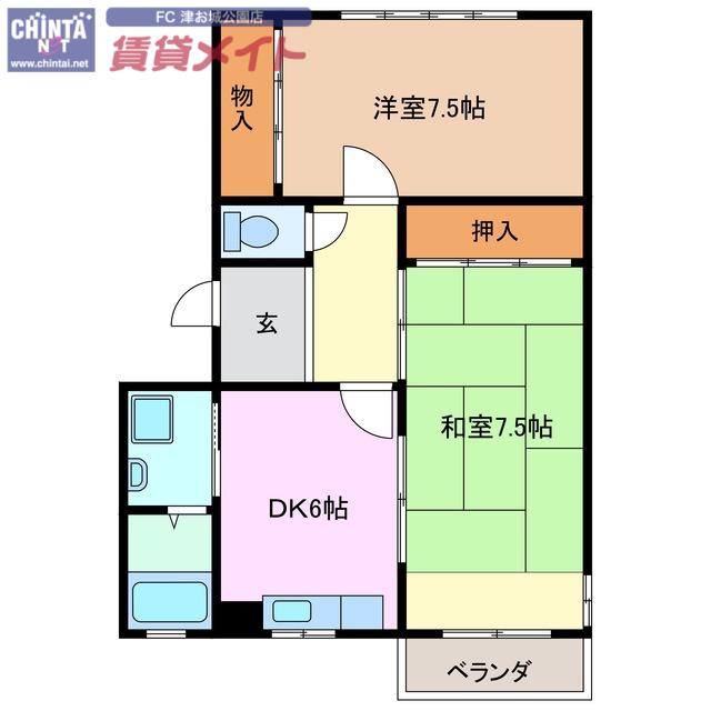 CASA DE BIENESTAR(2DK/2階)の間取り写真