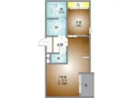 REGALEST 栄生駅(1LDK/3階)の間取り写真