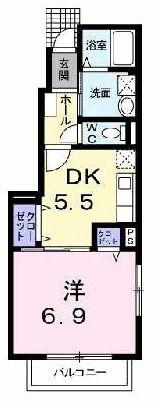 ソレイユ(1DK/1階)の間取り写真