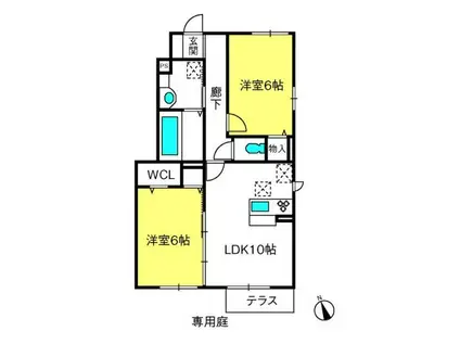 ベアーレII(2LDK/1階)の間取り写真