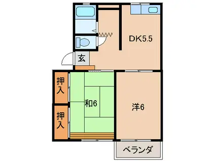 ソフィ黒川(2DK/2階)の間取り写真