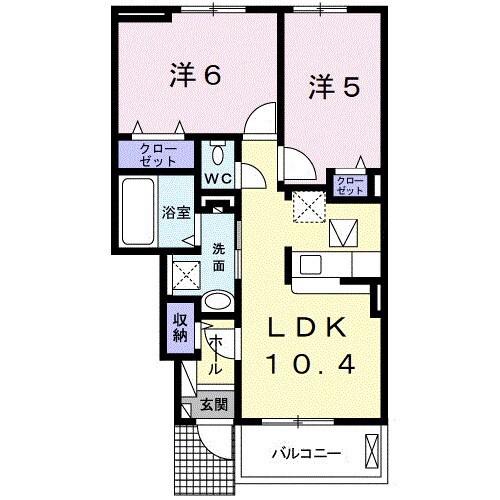 シャンティ II(2LDK/1階)の間取り写真
