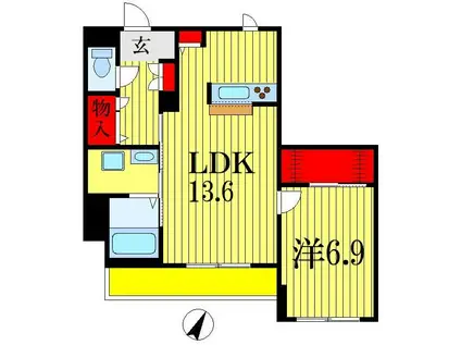 グラン・スイート B棟(1LDK/1階)の間取り写真