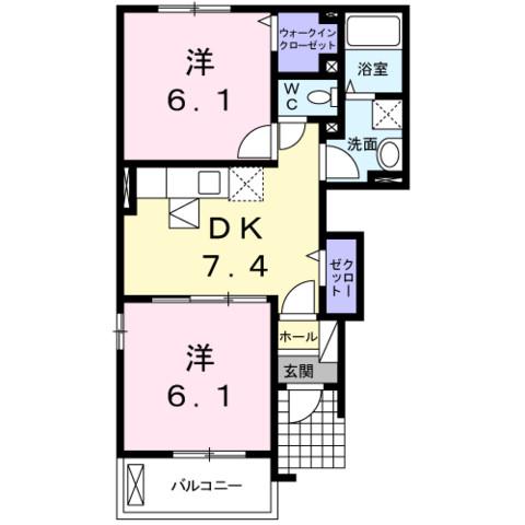 ミニョンアンジュⅢ(2DK/1階)の間取り写真