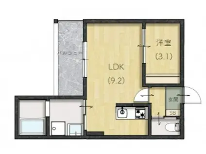LIEN翠町(1LDK/3階)の間取り写真