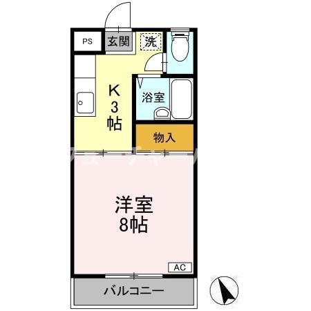マルマツハイツ A棟(1K/2階)の間取り写真