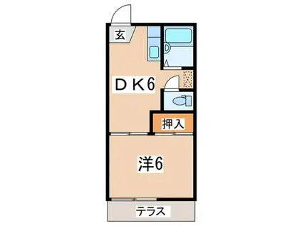 パ―ムテラス(1DK/1階)の間取り写真
