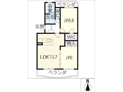 アムール(2LDK/1階)の間取り写真