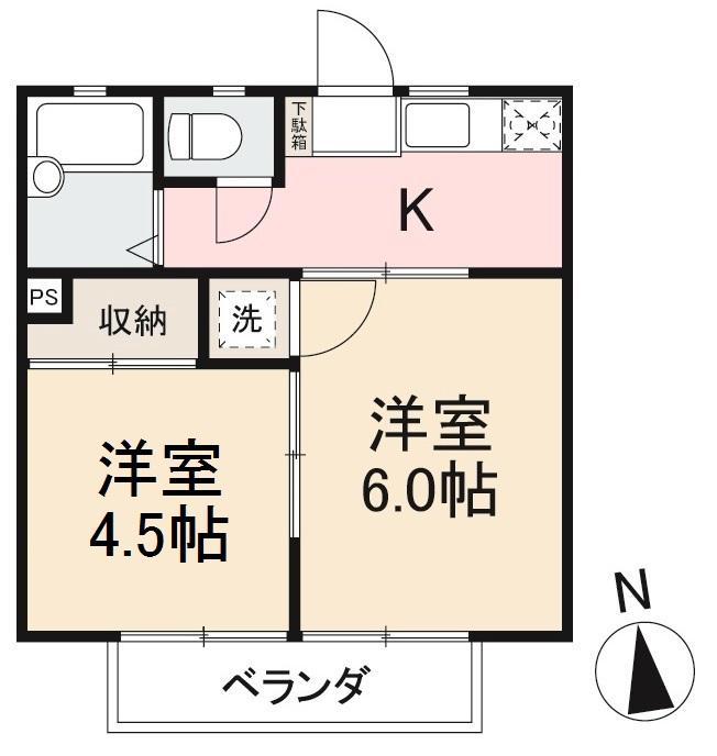 シャトレーハイツI(2K/1階)の間取り写真