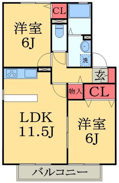 ヴィラージュB(2LDK/1階)の間取り写真