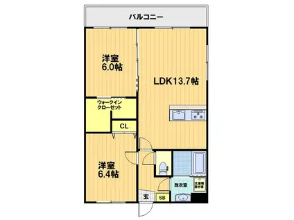 シャルレ新7番館(2LDK/2階)の間取り写真