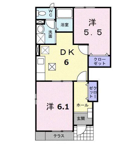 グレイシアII(2DK/1階)の間取り写真