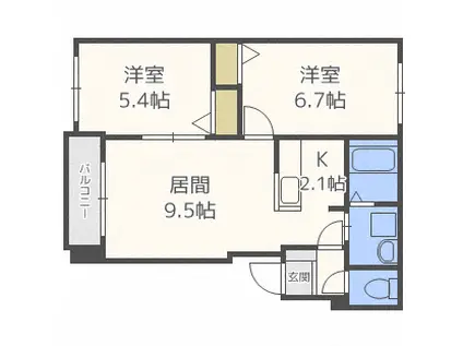 グランメール 214III(2LDK/2階)の間取り写真