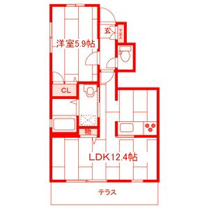 パセオ由比ガ浜(1LDK/1階)の間取り写真
