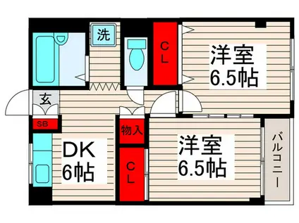 富士美ハイツ(2DK/3階)の間取り写真