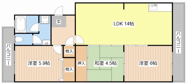 グランバリュー(3LDK/4階)の間取り写真