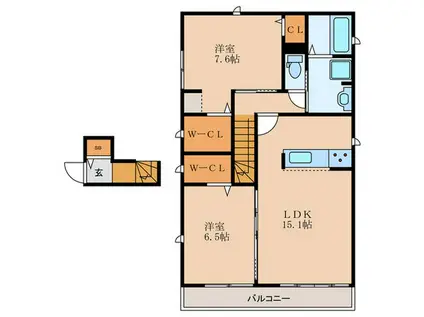 LA FELICE(2LDK/2階)の間取り写真