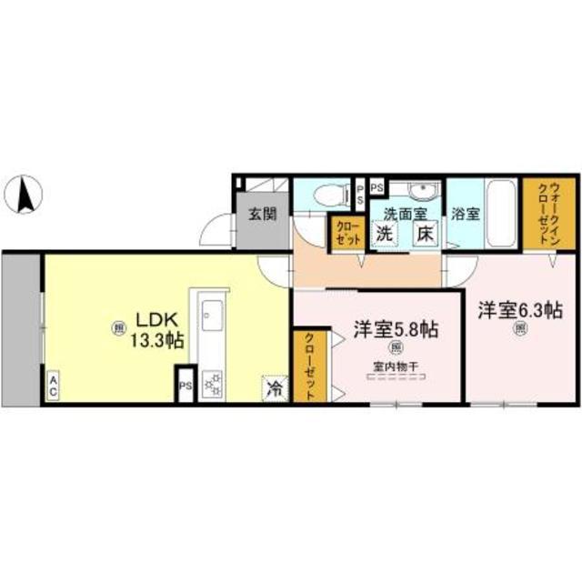 ORCHIDEA大鳥(2LDK/1階)の間取り写真