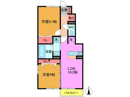 グリーンヒルズ(2LDK/1階)の間取り写真