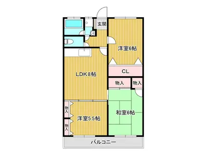 グランドハイツ黄金(3LDK/1階)の間取り写真