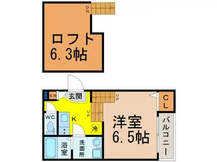 GRANDE鶴羽(1K/2階)の間取り写真