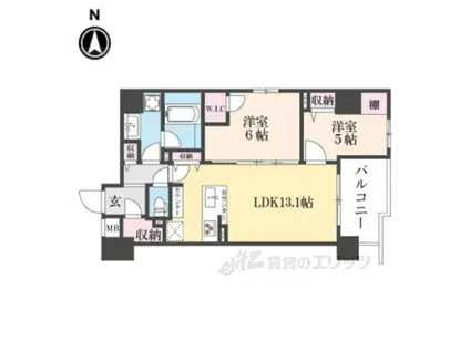 STANDZ河原町五条(2LDK/9階)の間取り写真