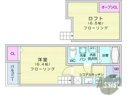 OGGI 長町(1K/1階)の間取り写真